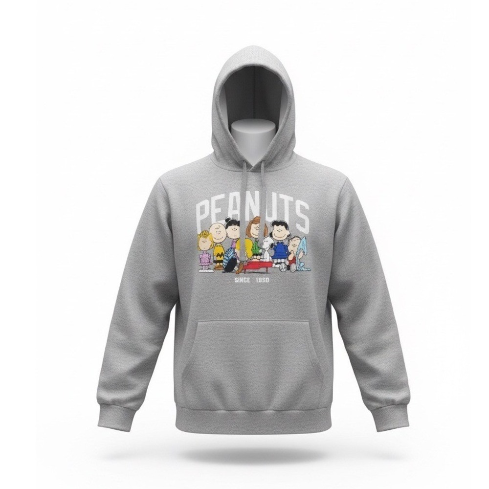 Peanuts Worldwide Charlie Brown Snoopy Grey Graphic Hoodie Sweatshirt Mens M NEW